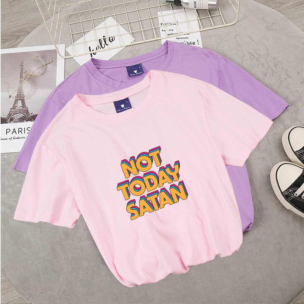 NOT TODAY SATAN Stereoscopic Letter Print Women T Shirt Summer Casual ...