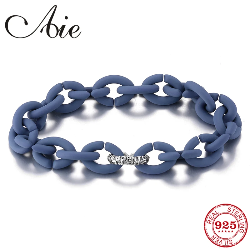 

925 Sterling Silver Round beads Simple Charm X Bracelet Jewelry Gift Hight Quality Ocean Blue Rubber bracelet