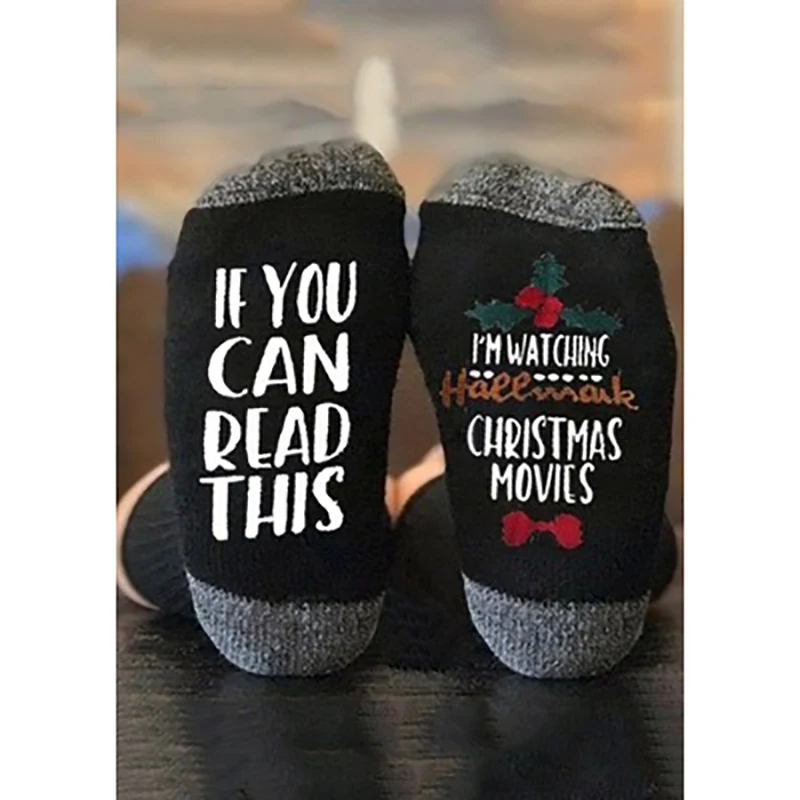 Winter Novelty Warm Adult Christmas Letters Print Sole Soft Sock Anti-slip Floor Socks