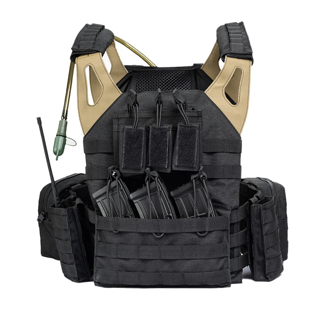 

Yakeda JPC Lightweight Tactical Airsoft Vest with 2L Water Storage Bladder Bag and Hydration Bladder - Black + Tan