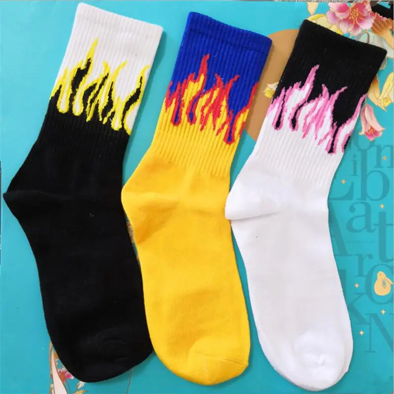 1 пара, мужские Модные носки в стиле хип-хоп, хит цвета, носки для катания на пожаре, красный фонарь с пламенем, теплые хлопковые носки для уличного скейтборда