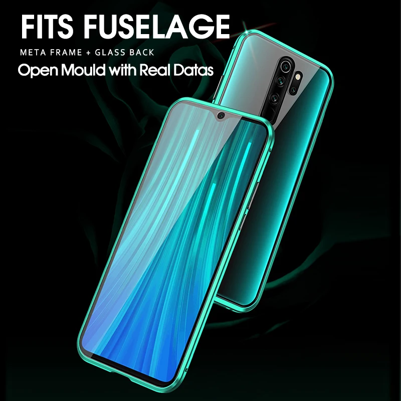 Double Sided Tempered Glass For Redmi Note8 8pro Metal Magnetic Adsorption 360 Full Protection Flip Cover for Xiaomi Note8 shell 6