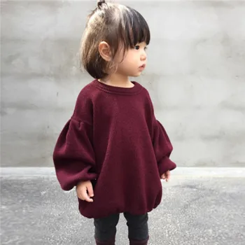 

Pudcoco Toddler Lantern Sleeves Sweater Tops Clothes Kids Baby Girls Solid Color Pullover Warm Soft Outfits Coats Autumn 1-6T