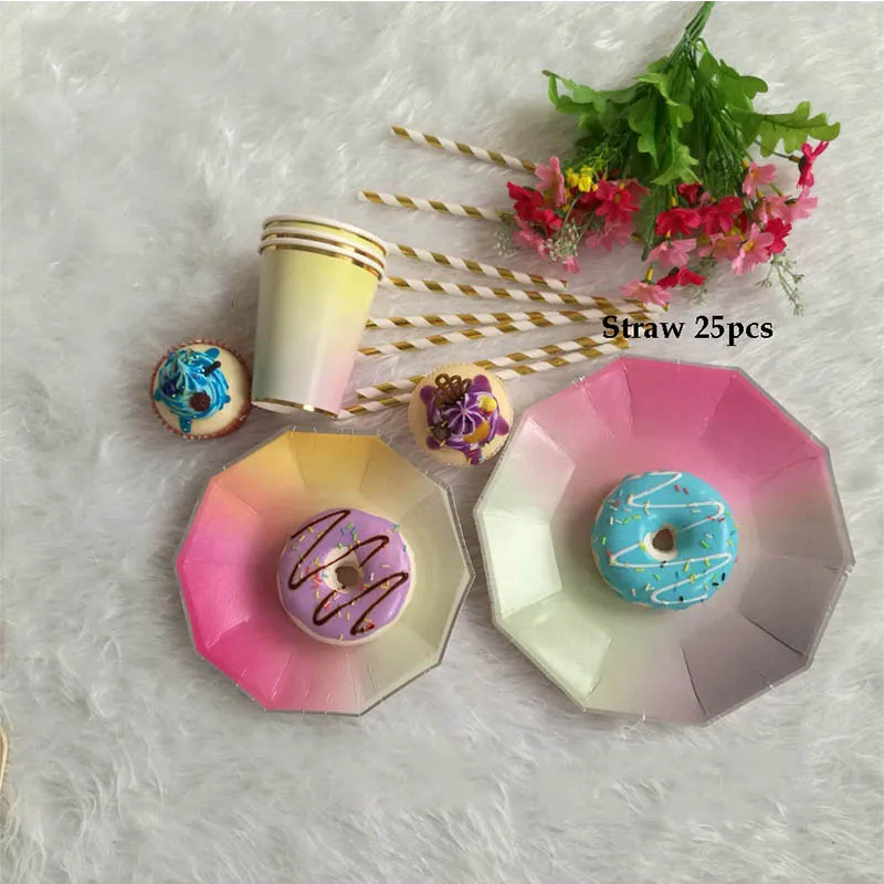 

49pcs/set Gold Foil Disposable Tableware Napkin Rainbow Gradient Paper Plates Cups Birthday Baby Shower Party Decor Supplies