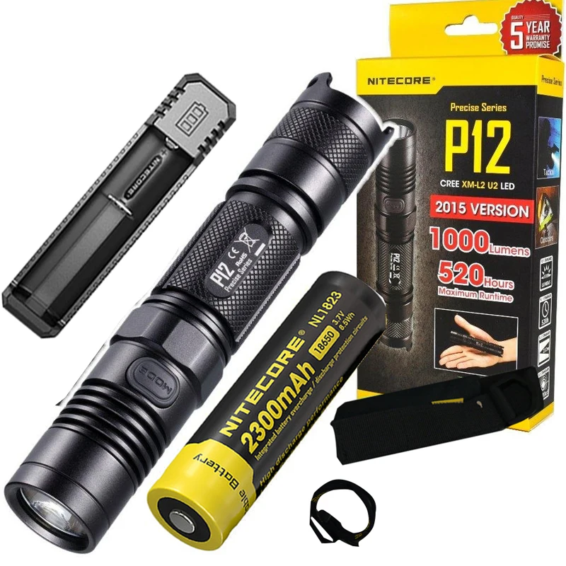 Тактическая вспышка NITECORE P12 CREE XM L2 U2 светодиодная лампа макс. 1000 люмен расстояние