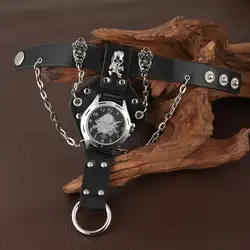 Браслет в стиле "панк" кварцевые часы наручные часы Череп пуля сеть Готический Стиль аналогичный кожаный ремень Для мужчин Для женщин