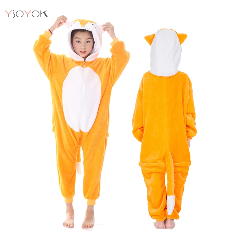 Детские пижамы в виде животных Kigurumi, комплекты зимней одежды для сна для мальчиков и девочек, пижамы с единорогом, пижамы с единорогом, радужной звездой, единорогом - Цвет: Fox