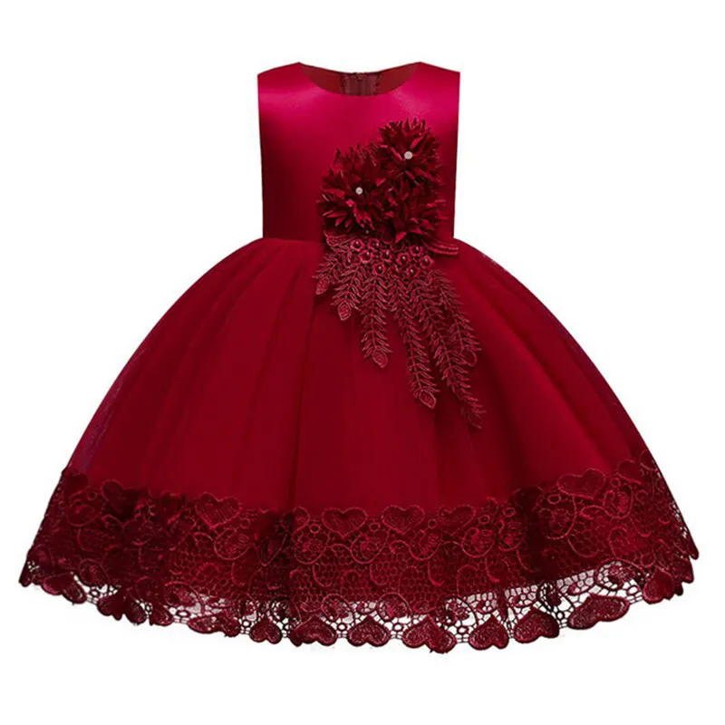 White Wedding Birthday Gown Lace Tutu Princess Dress Floral Embroidery Girls Children Clothing Kids Party For Girl Clothes girls dress princess costume