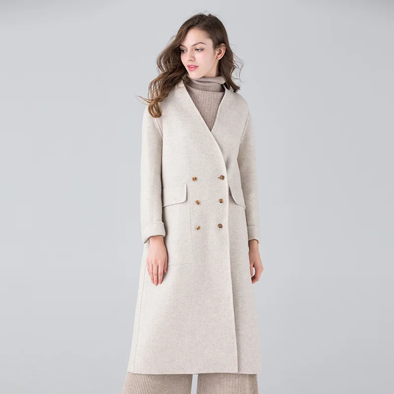 long woolen blends cashmere coats for women autumn winter casual ladies jackets plus size high quality white herringbone