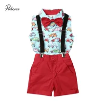 Коллекция года, летняя одежда для малышей Детский костюм для маленьких мальчиков Свадебный галстук-бабочка, рубашка, комбинезон комплект одежды из 2 предметов с принтом машин, От 1 до 5 лет