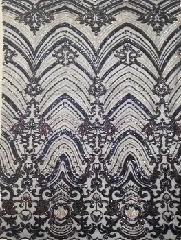 

NEW High Quality 2019 Purple Tulle Sequins French Nigerian Lace Fabrics Gold Line Embroidered Guipure African 3d Lace Fabric