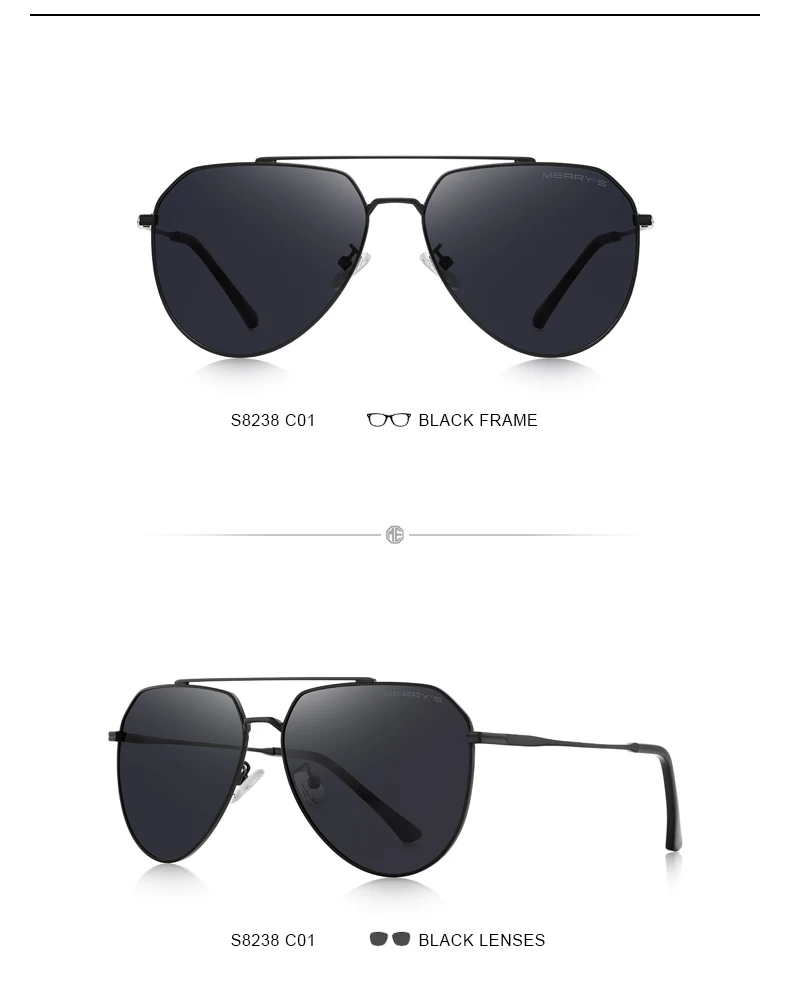 MERRYS дизайн, мужские классические солнцезащитные очки пилота, авиационная оправа, женские HD поляризованные солнцезащитные очки для вождения, защита от уф400 лучей, S8238