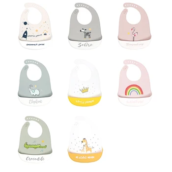 

Baby Silicone Bib 6-speed Adjustable Buckle Cartoons Waterproof Anti-dirty Three-dimensional Leak-proof Rice Pocket