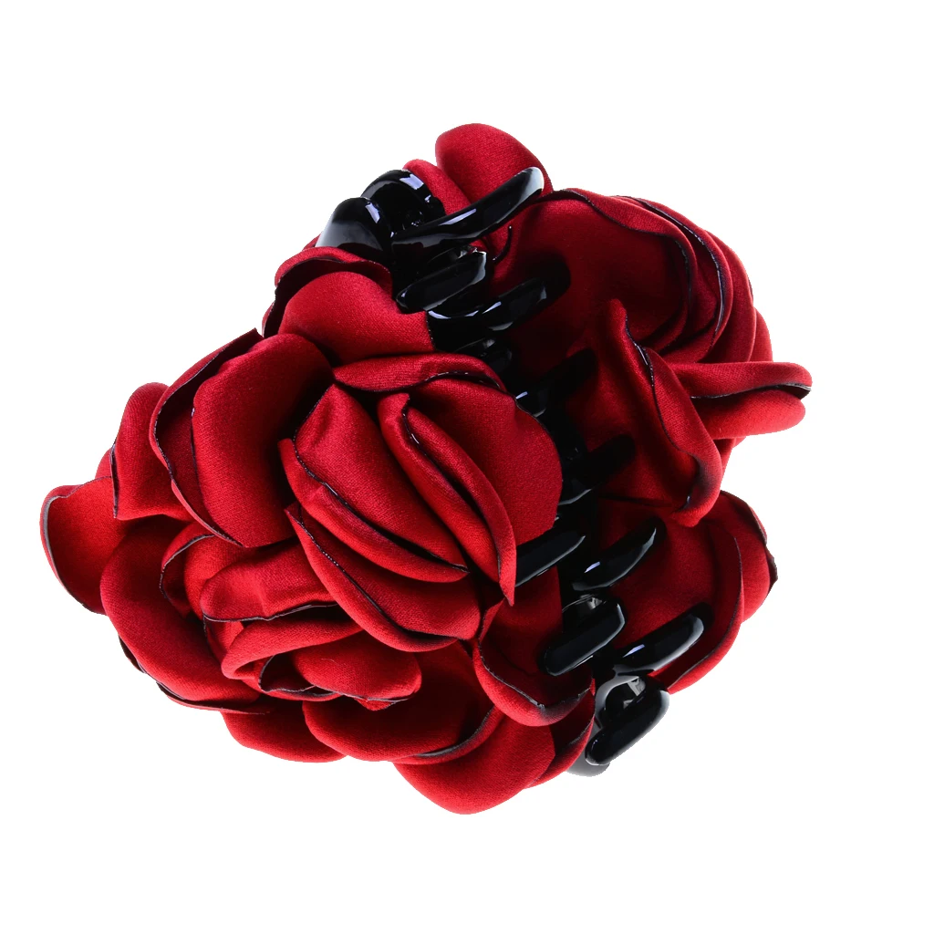 Vintage Fabric Rose Flower Large Hair Clamp Claw Jaw Accessories Gift 4 Colors
