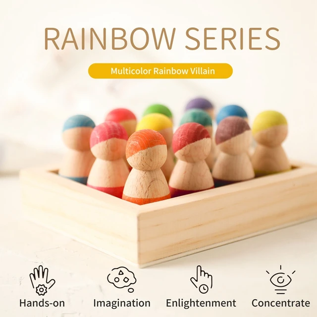 1Set Kids Wooden Rainbow Blocks Doll  Montessori  Educational Color Cognitive Ability Toy For Children Stacking Blocks Baby Gift 2