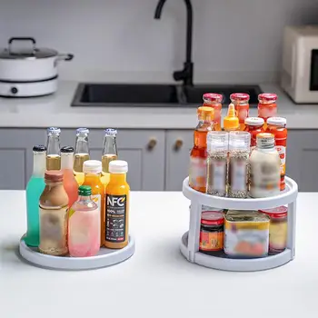 

Rotatable Kitchen Storage Rack Plastic Rack Punch Free Seasoning Organizer Rack Multifunctional Stand for Kitchen