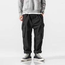 Для мужчин Уличная одежда в стиле «хип-хоп», свободная Повседневное шаровары с несколькими карманами комбинезоны прямого силуэта комбинезоны брюки мужские тренировочные Штаны