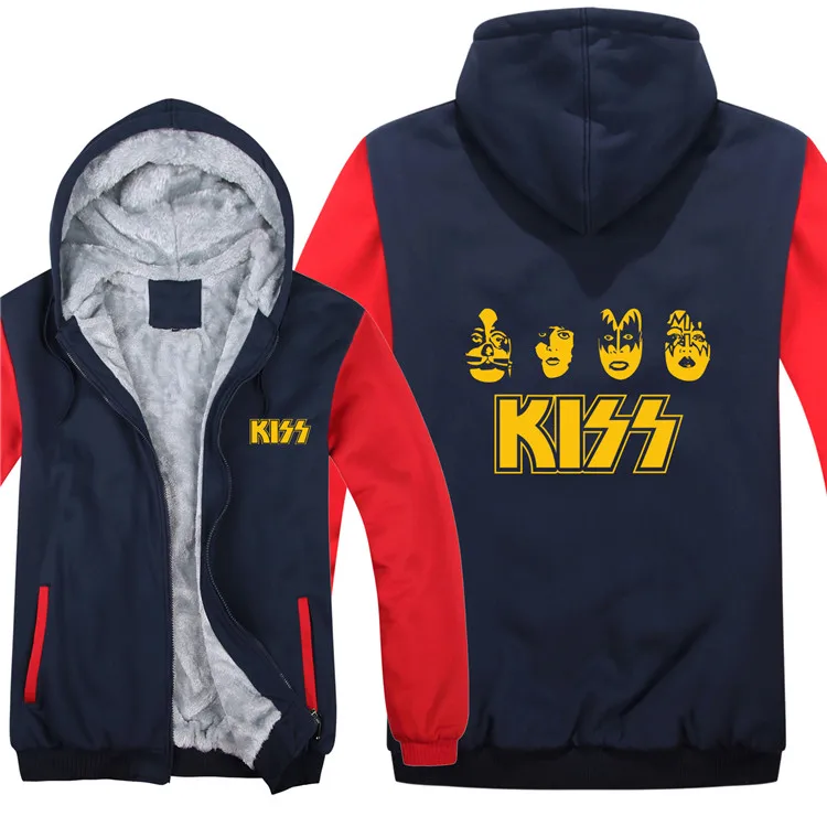 Kiss Band толстовки Мужские Пуловер Шерсть подклад куртки Kiss Band хип хоп толстовки с капюшоном модное пальто