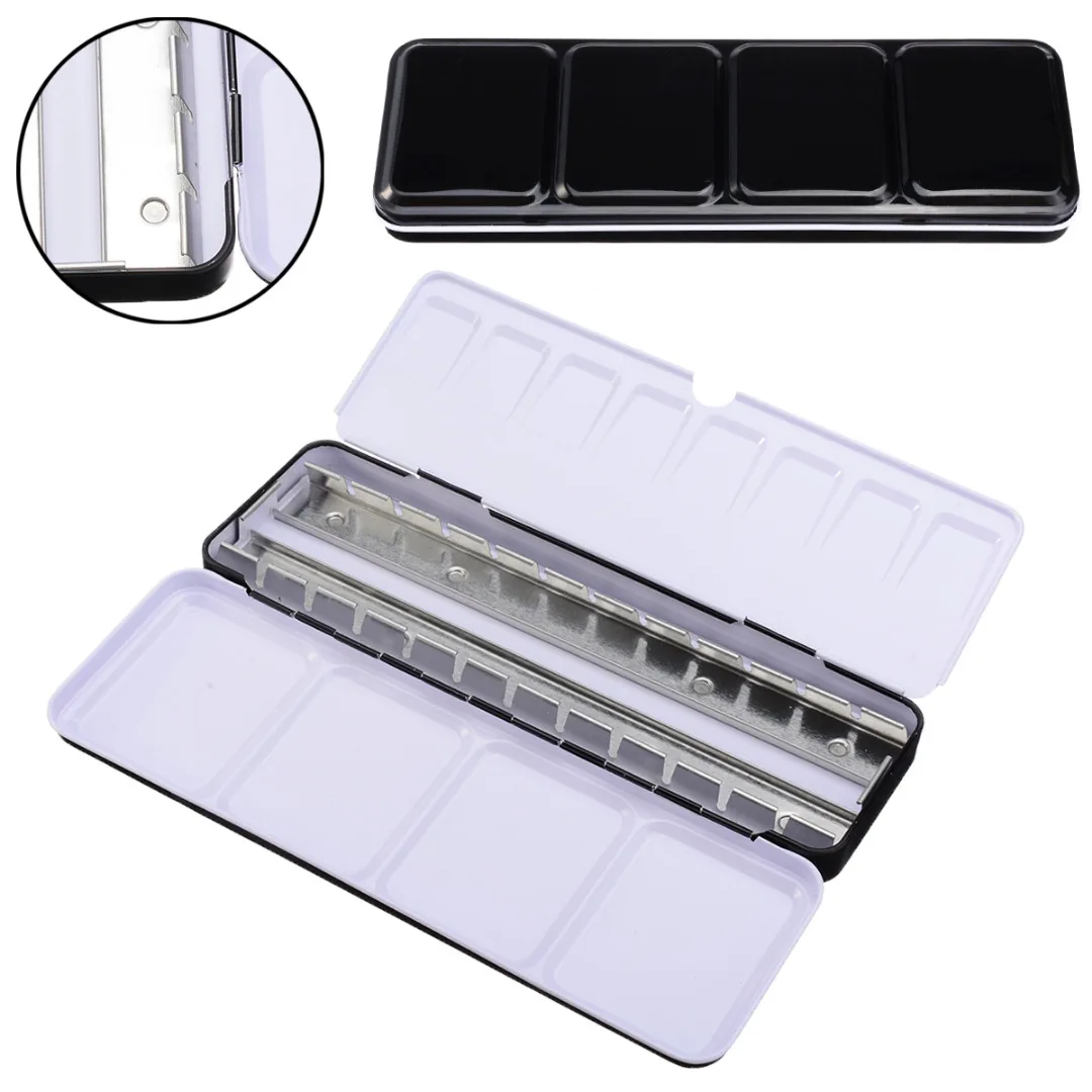 

6/12 Full Pan Solid Watercolor Empty Iron Tins Paint Box Case For School Student Art Drawing Palette Painting Supplies Black