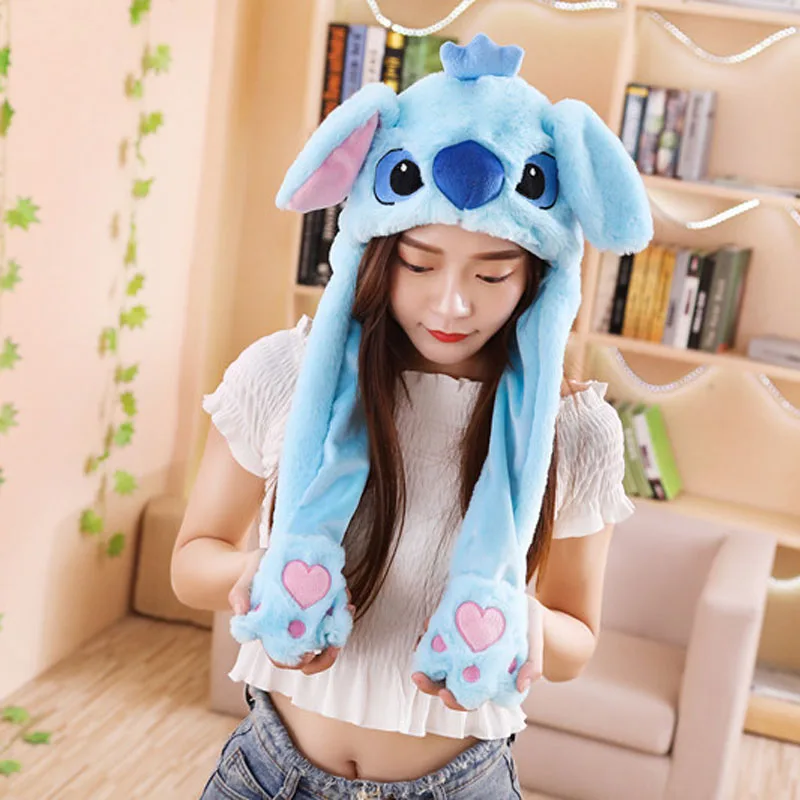 Moving Hat Rabbit Ear Plush Toy Airbag Cap Stitch Pikachu Lighted Hat Kid Gift Mickey Minnie mouse Doraemon Doll Cosplay Hat