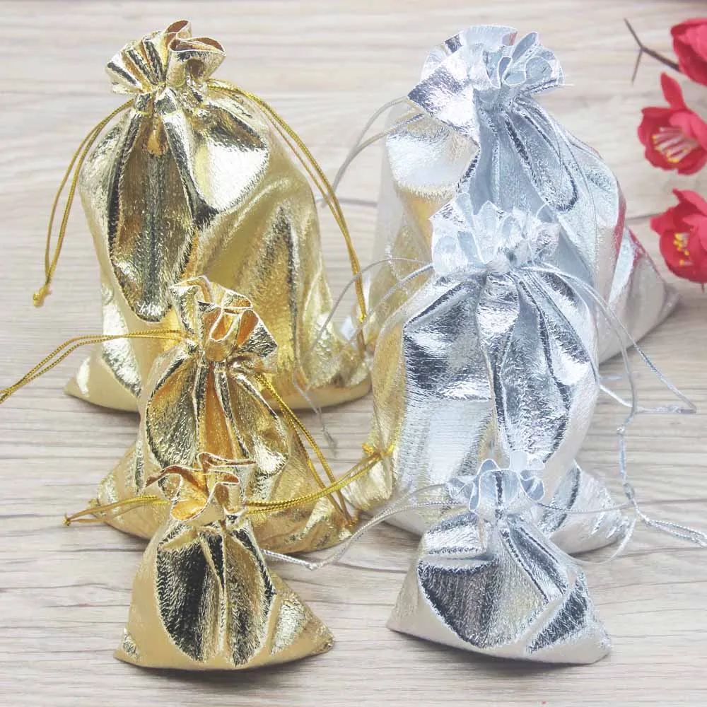 

10pcs Dust-proof Golden/silver Bags Jewelry gift Packaging 4 size choose Color Hot Selling New Arrived Cute Soft packaging cute