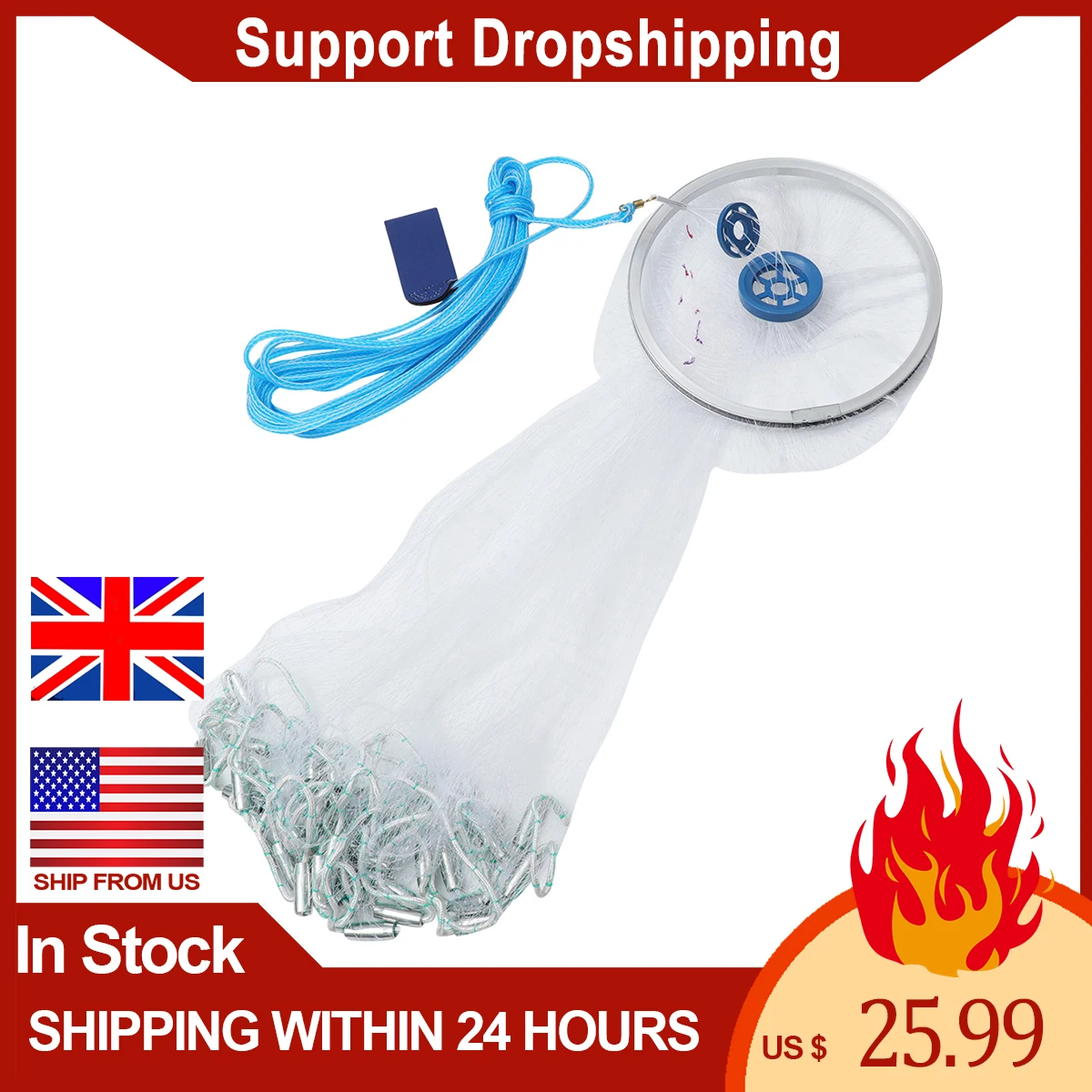 

4.2M Bait Cast Mesh Trap Net Portable Fishing Landing Net Shrimp Cage for Fish Lobster Prawn Minnow Crayfish Crab