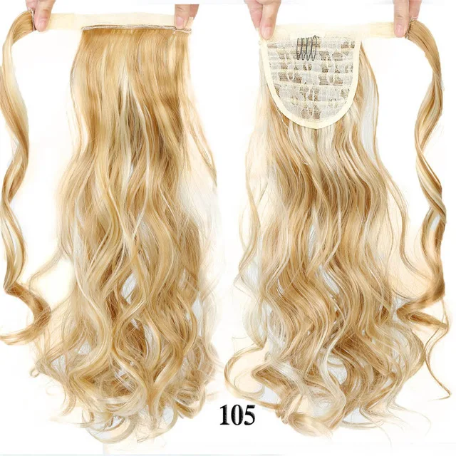 Buqi Длинные Накладные синтетические волнистые хвосты для женщин, натуральные накладные волосы на заколках, накладные волосы блонд - Цвет: 105
