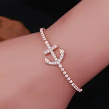 Нежное розовое золото цвет Якорь кубического циркония браслет цепь элегантный кристалл женщин девушек подарок ювелирные изделия