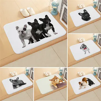 

Dog Cat Doormat Cute Funny Animal Pattern Fleece Anti-slip Carpet Rug French Bulldog Bathroom Entrance Floor Mat