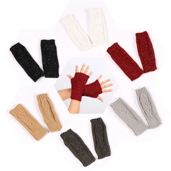 

1 Pair Autumn Winter Women Warm Knitted Arm Fingerless Gloves Long Stretchy Mittens Men Women Hand Arm Warm Gloves