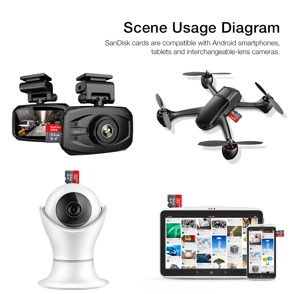 100% Original Sandisk Ultra Micro SD 128GB 64GB 32GB 16GB Memory Card 16GB microsd card TF/SD Flash Card C10 for Phone UAV GPS