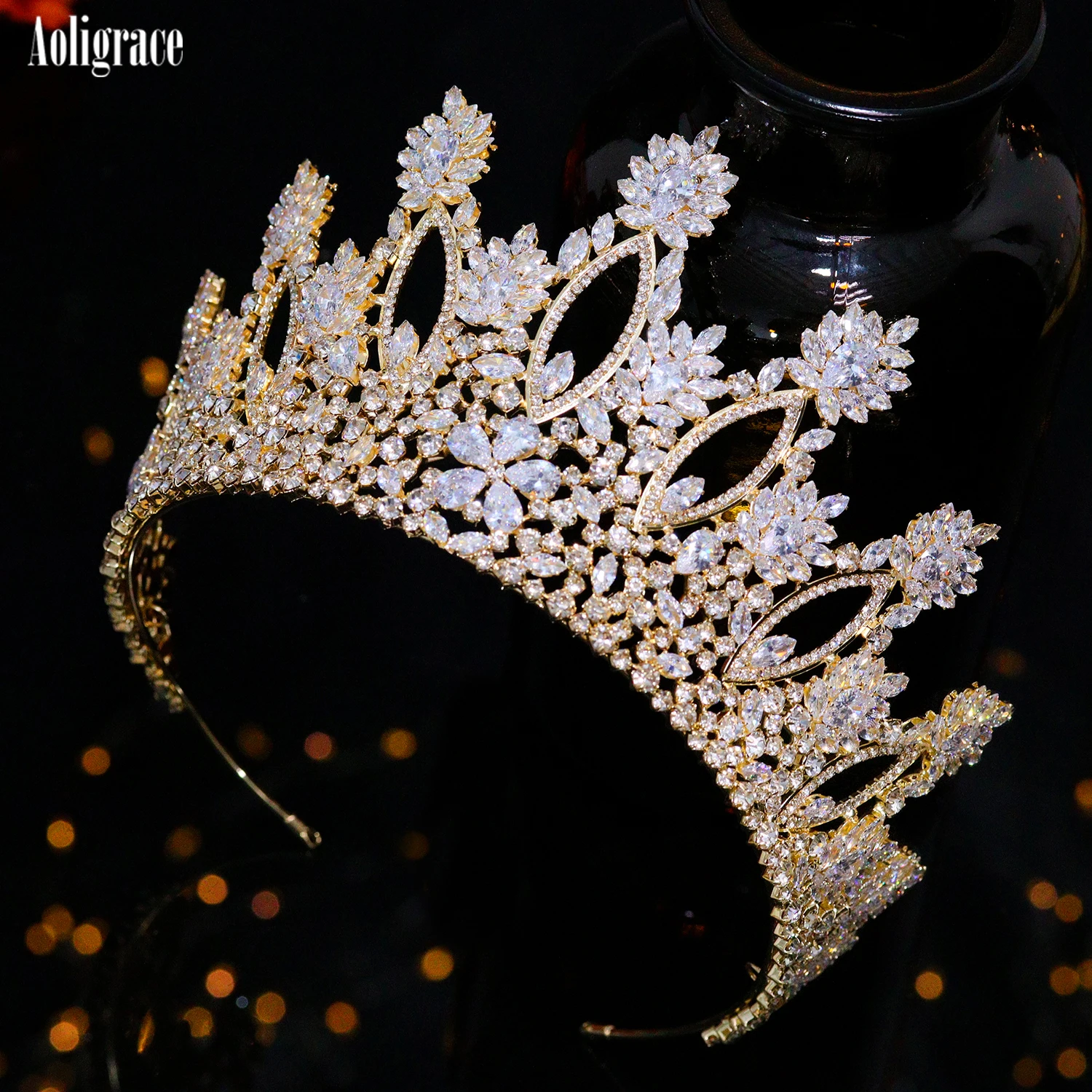 European Full Cubic Zirconia CZ Zircon Wedding Princess Crowns Tiaras Women Pageant Quinceanera Diadem Hair Jewelry Accessories