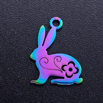 

5pcs/lot 100% Stainless Steel Flower Rabbit diy Charms With Rainbow Plated Wholesale Never Rust Never Tarnish Dropshipping