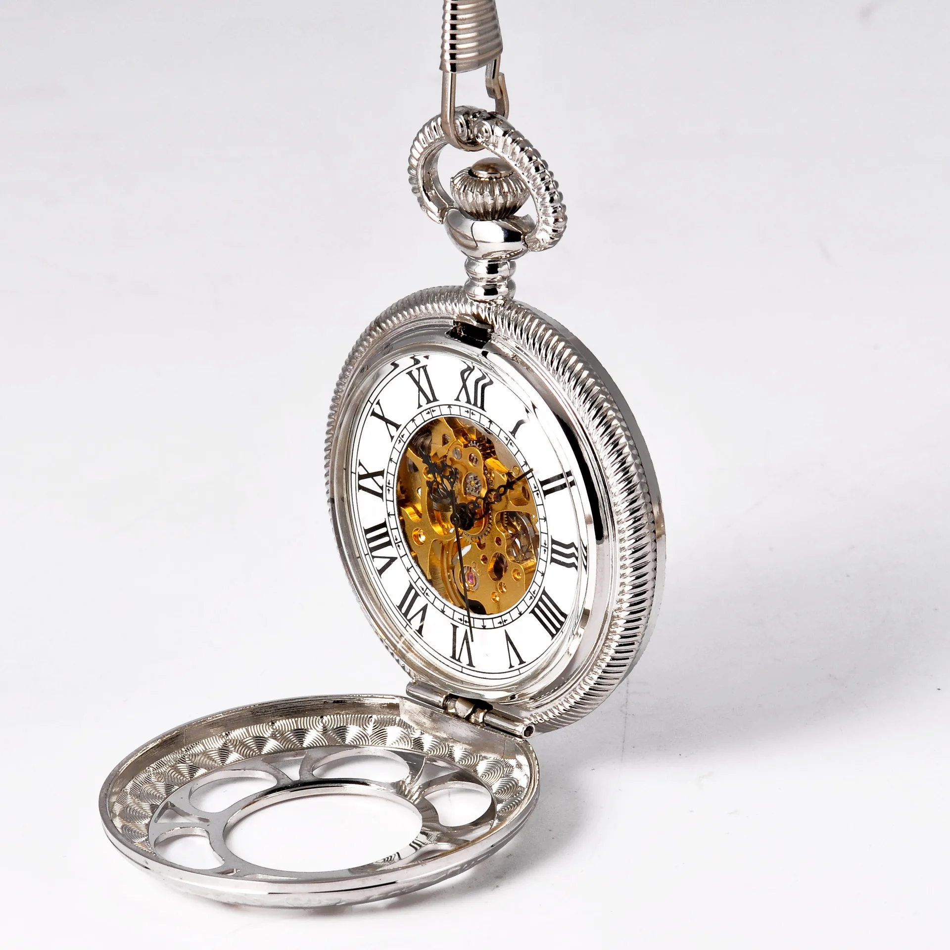 Модные цветочные полые ретро подарок в античном стиле большие карманные часы серебряные механические лепестки