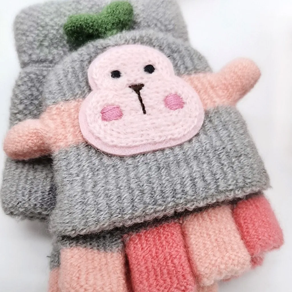 Детские перчатки для малышей, детей, Зимняя Теплая Вязаная безрукавка без пальцев, перчатки для детей