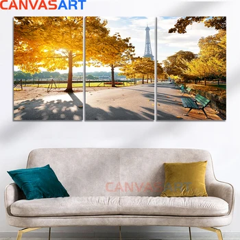 

Canvas Art 3 Pieces Canvas Painting Cityscape Eiffel Tower Posters and Prints Wall Picture Autumn Leaves for Living Room Decor
