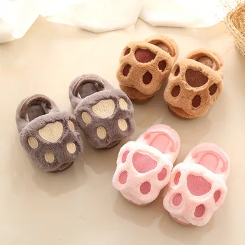 

Children Home Indoor Family Kids Winter Flat Slipper Baby Girls Cartoon Cute Flip Flops Toddler Boy Fur Plush Bedroom Warm Shoes