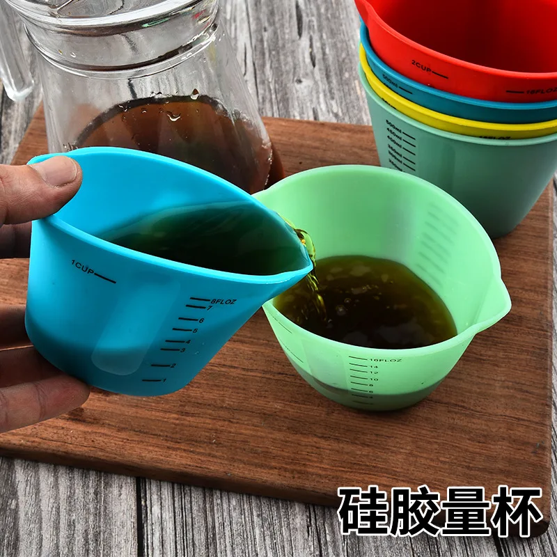 Bakery Soft Measuring Cup Double Discharge Spout Silica Gel Measuring Cup Measuring Cup High-temperature Resistant Baking with M