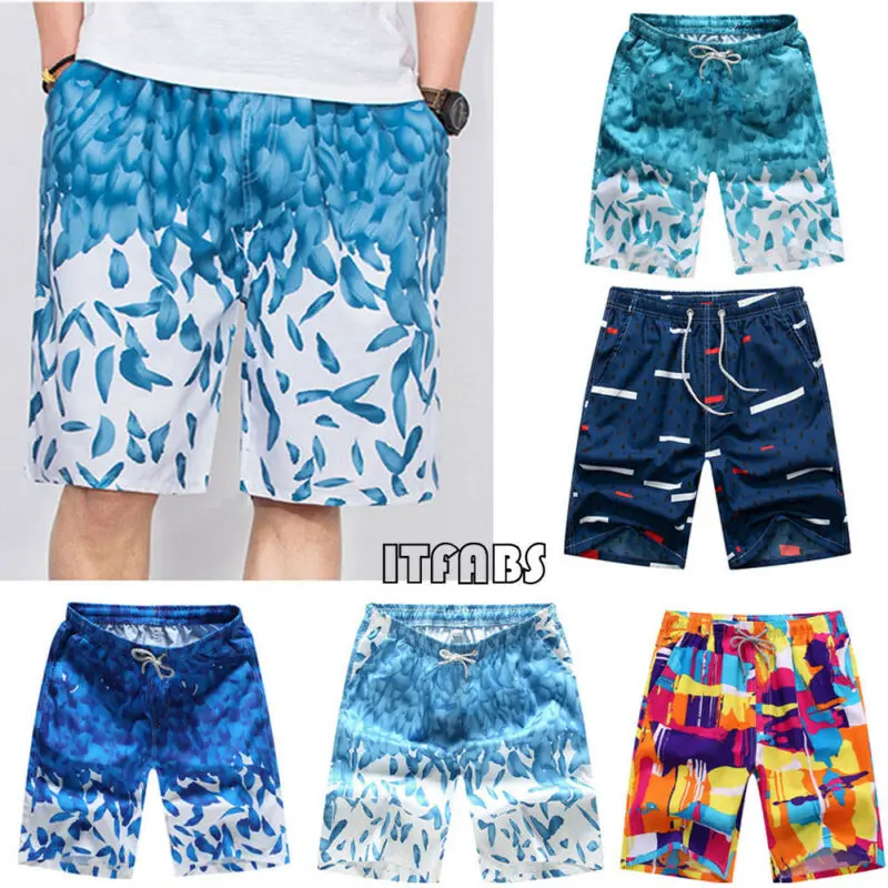 Модные трендовые летние мужские пляжные быстросохнущие пляжные штаны, цветные Свободные шорты для серфинга, эластичная резинка на талии, на шнуровке