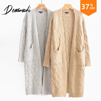 

DEMANDI Sweaters Woman's Wool cardigan Lazy Wind Fall 2019 New Fashion Leisure Woman's Multi-pocket Long Sleeve Woman's Sweater