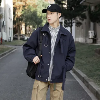 

Men's jacket 2020 spring new slim solid color button-down decorative plus-size jacket loose casual personality youth men's wear