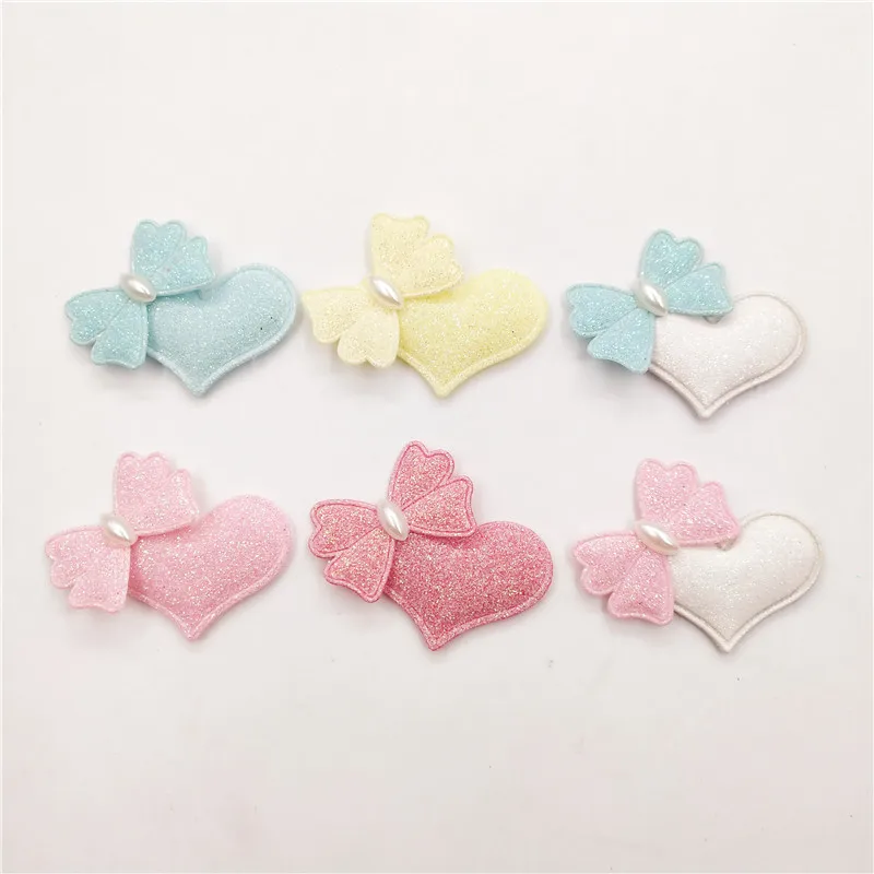 30pcs/lot 4.5*3.5cm heart with bow padded patches appliques for headwear decoration handmade hair clip accessories | Дом и сад