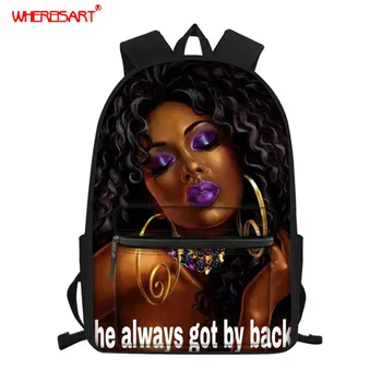 

WHEREISART Black Afro Girl Printed School Bag for Teen Girls Kids College Students School Accessories Children Book Bag Daypacks