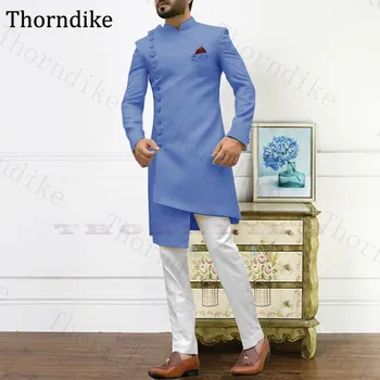 

Thorndike Custom Made Long Suit For Men Single Breasted Solid Slim Wedding Groom Suit Set Asymmetrical Men Tops White Suit Pants