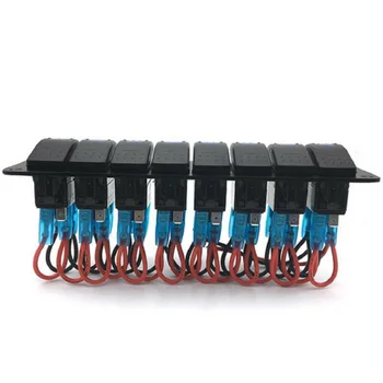 

Indicator Rocker Switch Panel Car 8-Gang Waterproof Breaker Circuit Blue LED