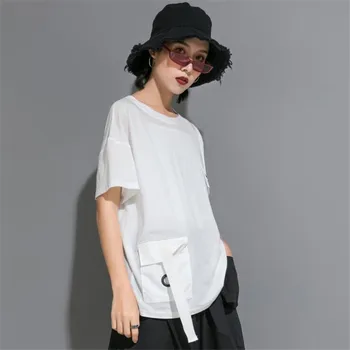 

2020 White personality design women's T-shirt short-sleeved summer new wave brand women's stitching T-shirt tops