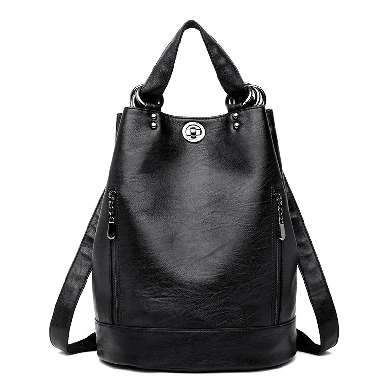 

women's bag bucket type lock youth leisure bag soft PU leather European and American trend simple
