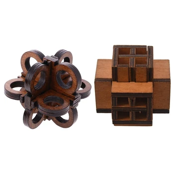 

2Pcs Puzzle Toy : 1Pcs WindowLock Burr Puzzle Brain Teaser Puzzles Removing Assembling Toy & 1Pcs Wooden Intelligence Toy Kong M
