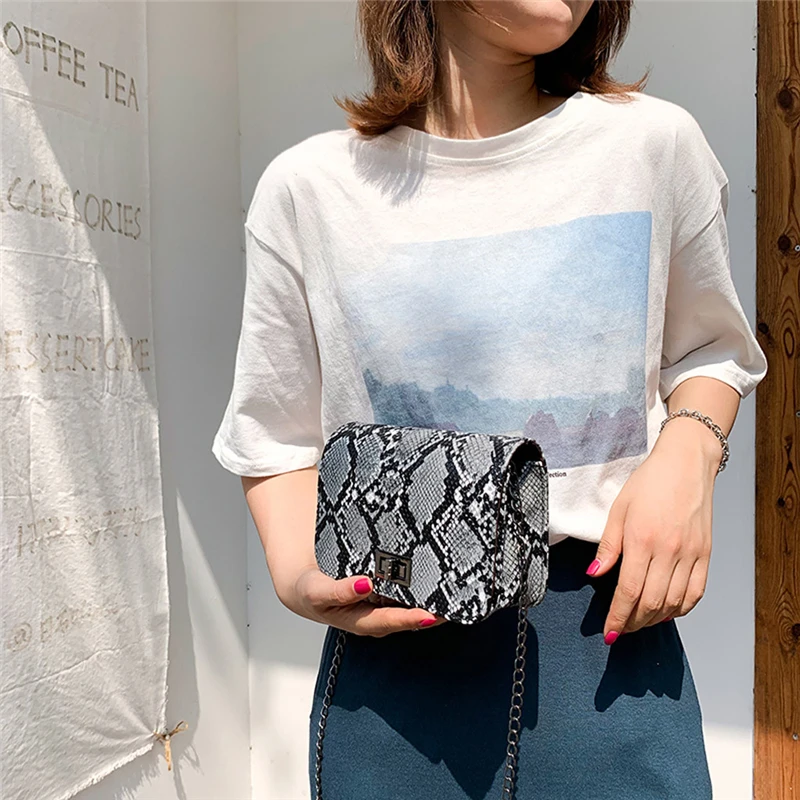 Aelicy Luxury Handbags Women Bags Designer Small Square Crossbody Bags Wild Girls Snake Print Shoulder Messenger Bag 1105