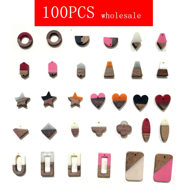 

100pcs Wholesale 2-5cm Small Wood Resin Charms Star Round Small Findings For Jewelry Bracelet Connector Handmade Retro Accessory